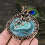 Aqua Botswana Druzy Copper Wire Wrap Jewelry Pendant 2.88 v4s63