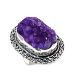 Amethyst Druzy Handmade 925 Sterling Silver Jewelry Ring Size 9 r6w04