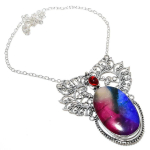 Rainbow Solar Quartz, Garnet 925 Sterling Silver Necklace 18 k9f09