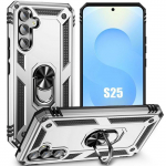 Coque pour samsung galaxy s25 - booling - bordure renforc&eacute;e avec anneau - argent&eacute;