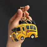 Handmade Leather Keychains School Bus Bag Charm KeyChain KeyRing Creativity, birthday gifts