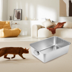 Cats Litter Box Kitten Pan Stainless Steel with Handles Anti Splashing Easy to Clean, Cat S