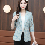 Hiina stiilis naiste bleiser v&auml;ljal&otilde;igatud disain elegantne l&uuml;hikeste varrukatega jakk L sinine