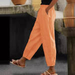 Uued naiste p&uuml;ksid puuvillast linasest &uuml;hev&auml;rvilised moodsed vabaaja igap&auml;evased k&uuml;ljetaskuga elastsed vabaajap&uuml;ksid naiste p&uuml;ksid 5XL oranž