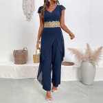 Uus Suvine Vabaaja Lihtne ja Elegantne Pitsi Patchwork V-kaelusega Tunked S sinine