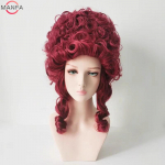 Marie Antoinette Cosplay Parukid Printsess Keskmise Pikkusega Lokkis Kuumuskindlad S&uuml;nteetilised Juuksed Parukas + Parukav&otilde;rk veinipunane v&auml;rv