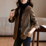 Korea Talvemood Kitsa L&otilde;ikega Kapuutsiga Faux Kaksosalist Villane Mantel Naistele Vabaaja Elegantne Stiil M kohv