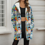 Women's Christmas printed fashionable loose zipper fleece hoodie jacket XXL vereoranž