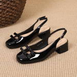 Moodsad kandilised topelt-lipsuga sandaalid naistele keskmise k&otilde;rgusega kontsaga slingback suvekingad naine lakitud nahast gladiaator sandaalid naistele 35 must