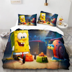 Multikas Animes SpongeBob Voodipesu Komplekt 3D Prinditud Patricks Squidwards Tekikott Tekikoti Kate Padjap&uuml;&uuml;r Voodikomplekt T&auml;is Suurus Queen King Suurus 135x200cm 2pcs yellow