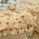 Romantiline Pitsi Lilleline Puuvillane Voodipesukomplekt - Peen Prantsuse-Korea Stiil 1.2m Bed Sheet 3-piece (Fits 150*200cm Quilt)