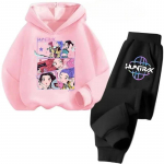 Laste kapuutsiga komplekt Kpop Devil Hunter Kawaii Anime treening&uuml;likond Multikas Vabaaja kapuutsid 2 tk komplekt T&uuml;druk Poiss Laste riided 110