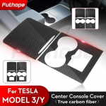 Futhope Real Carbon Fiber ultra thin center console cover For Tesla Model 3 Y -23 not affect Central Control push-pull A
