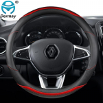 for Renault Logan 1 2 3 for Dacia Logan Car Steering Wheel Cover Microfiber Leather + Carbon Fiber Fashion Auto Accessories O shape Orange
