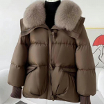 Uus Fashio must l&uuml;hike lahtine puuvillane mantel karvase kraega jakiga paksendatud riided XXL kohv