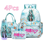 4 tk/komplekt Multikakujuline Hatsune Miku Tr&uuml;kitud Seljakott K&auml;ekott Pinal koos 750 ml Vee Pudeliga Teismelisele Poisile T&uuml;drukule Suure Mahutavusega Veekindel Koolikott