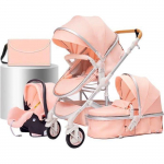 BAZARLAND30 Poussette 3 en 1 B&eacute;b&eacute; Combin&eacute;e Si&egrave;ge-Auto Nacelle Trio R&eacute;versible R&eacute;glable Haute Qualit&eacute; Roues increvables Canne.Rose