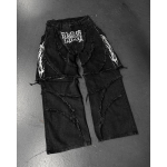 Mood Ameerika Retro T&auml;nav T&otilde;mblukuga Patchwork L&otilde;dvad teksap&uuml;ksid Mehed Y2k Triibuline Tikand L&otilde;ikamine Must Denim P&uuml;ksid Hip Hop Jeans M black