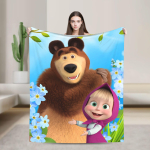 Multikas M-Masha ja Karu Tekid Kvaliteetsed Soojad Pehmed Visketekk Kevadine Piknik Kodu Dekoor Kohev Voodikate 150x200cm