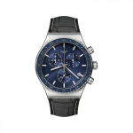 Swatch New Irony Chrono Series Kvartsikell Veekindel 43mm Sinine sihver Roostevabast terasest korpus Nahast rihm Unisex kellad YVS496 YVS496