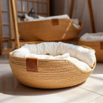 1 tk Neli Aastaaega Lemmiklooma Voodi Koerakuut Kassipojale Koeravoodid Diivan K&auml;sit&ouml;&ouml;na Valmistatud Bambusest Kootud Kass Hubane Pesa Lemmikloomatarvikud 36*36cm white