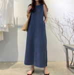 Suvine Elegantne Naiste Denim Plisseeritud Pikk Suvekleit Vabaaja &Uuml;mara Kaelusega Varrukateta Lahtine R&uuml;&uuml; A-l&otilde;ikeline Maxi Vestido &Uuml;legabariidiline S