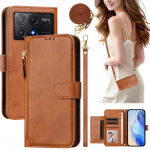 Ristkeha T&otilde;mblukuga Kaardipesa Rahakott Nahast &Uuml;mbris Xiaomi POCO X7 Pro X6 F7 Ultra jaoks Mitme Taskuga Pikk Pael Tasku Jalgade Tugi Kate Poco x7 pruun
