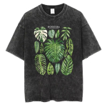 Monstera lehtedega graafiline T-s&auml;rk, pestud puuvill, meestele ja naistele, vintage, happepesu, l&uuml;hikeste varrukatega, retro, botaaniline, t&auml;navamoe T-s&auml;rk 3XL mitmev&auml;rviline