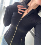 Uus V&auml;ljaanne Naiste Jooga Seisva Kraega Jakk - Nailon-Spandex, Kahepoolne Harjatud T&otilde;mblukuga Sporditopp XS (within 95 lbs) black