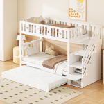 Laste narivoodi 90*200 cm, T&auml;ispuidust narivoodi, T&otilde;mmatav voodi 90*190 cm, Turvalise redeli, Panipaikadega redeli, Lamellp&otilde;hjaga, Valge 252 x 95 x 160 cm valge