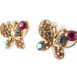 Les Tr&eacute;sors De Lily [K9778] - Boucles cr&eacute;ateur 'Papillons' blanc rose dor&eacute; - 21x15 mm Heleroosa