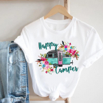 L&uuml;hikeste varrukatega Camper Truck Flower Tee Top Mood T-s&auml;rk Riietus Vabaaja naiste prindiga Summer Lady Naiste graafiline T-s&auml;rk S