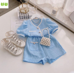 T&uuml;drukute armas &uuml;likond vabaaja topp ja l&uuml;hikesed p&uuml;ksid, kaheosaline komplekt 100cm sinine