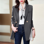 Kvaliteetne s&uuml;gisene naiste moe bleiser ja mantlid s&auml;lguga kontorinaise suures suuruses M must