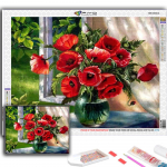 5D Teemantmaal T&auml;isteemantlilled Potitaimed Teemantmaaling K&auml;sitsi valmistatud Teemantmosaiikmaal Kodukaunistus Full Round 20X30CM