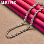 925 Sterling h&otilde;be 16/18/20/22/24 tolli 4mm keerdtross ketiga kaelakee ehted 55cm