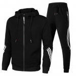 Meeste vabaaja spordi&uuml;likond Kolm riba kapuutsiga lukuga kapuuts, pikad p&uuml;ksid, spordi&uuml;likond XXXXL must