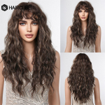 HAIRCUBE Pikad krussis lokkis v&otilde;ltsitud juustest s&uuml;nteetilised parukad afronaistele Tumepruunid s&uuml;gava lainega parukad tukkidega Igap&auml;evased Cosplay kiust parukad