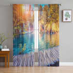 Lake Forest Jungle Scenery L&auml;bipaistvad kardinad Elutoa aken T&uuml;llkardinad Magamistoa K&ouml;&ouml;gile Kodukaunistus Voile kardinad W135 x H115cm x1