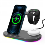 3 in 1 Wireless Charger Stand with Smart LED Light 15W Fast Charging Dock Station For iPhone Samsung S22 S21 Galaxy Watch 5 4 Buds Pro For Samsung Watch must