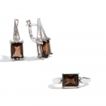 Klassikaline disains&otilde;rmuse ja -k&otilde;rvar&otilde;nga komplekt naistele 925 Sterling h&otilde;bedane naturaalne suitsune v&auml;&auml;riskivi Anime ehted igap&auml;evaseks kandmiseks us ring size 7# pruun