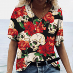 Vintage Skull naiste T-s&auml;rgid, puuvillased V-kaelusega t&uuml;drukute r&otilde;ivad, 3D-tr&uuml;kiga Harajuku t&auml;navar&otilde;ivad, punk vabaaja s&auml;rgid 4XL
