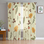 Lehed Puuviljad Oksad L&auml;bipaistev kardin magamistoa jaoks T&uuml;ll Voile kardin k&ouml;&ouml;giks Elutoa kaunistamiseks aknahooldus 135W x 114H(cm)