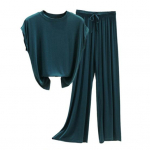 2 tk/komplekt naiste suvine pidžaama Mugav elastne v&ouml;&ouml;koht &uuml;hev&auml;rviline lahtine n&ouml;&ouml;r, magamiskoht lai jalg l&uuml;hikeste varrukatega spordi T-s&auml;rk p&uuml;kste komplekt 2XL tumeroheline v&auml;rv