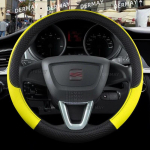 for Seat ibiza 6L 6J 6P 6F KJ1 FR Car Steering Wheel Cover PU Leather Non-slip 9 Colors Auto Accessories Fast Shipping D shape Black black