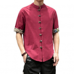 Meeste kevads&auml;rk Hiina stiilis p&uuml;stkrae tr&uuml;kitud mansett l&uuml;hikeste varrukatega &uuml;hev&auml;rviline &uuml;herealine s&otilde;lmn&ouml;&ouml;bid, ebaregulaarne all&auml;&auml;r, keskmise pikkusega kardigantop M veinipunane v&auml;rv