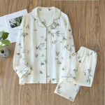 2025. aasta kevadine ja s&uuml;gisene naiste pidžaamakomplekt, 100% puuvillane krepp, pikkade varrukatega p&uuml;ksid, kaheosaline armas ja armas koduviha komplekt naistele M