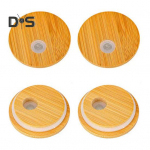 4 tk bambusest kaas &otilde;leauguga Lekkekindel silikoontihendiga kaas 2,76-tolline konservikaas Tavalised suupurgid &Otilde;lleklaaside bambuskaane vahetus