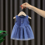 T&uuml;drukute kleit, suvine moodne v&otilde;rkkleit, printsess, volangidega varrukateta A-kujuline kleit 80 sinine