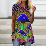 V&auml;rvilised Mushroom Printiga Naiste T-s&auml;rgid Suvine O kaelusega avarad l&uuml;hikeste varrukatega topid Naistele Naiste igap&auml;evariided 6XL